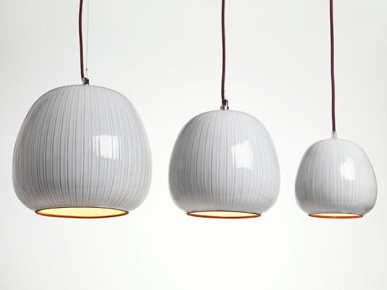 White glazed pendant lights by Hand & Eye Studio