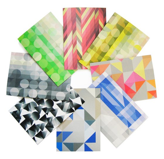 brightly coloured geometric greetings cards