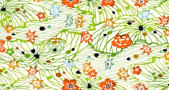 Orange and green floral design for decorative paper
