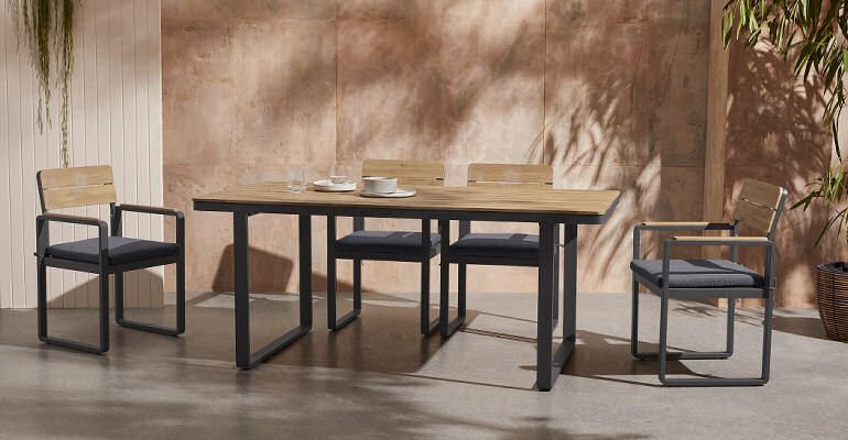 Topa Garden 4-Seat Dining Set contemporary outdoor dining set in wood and grey metal