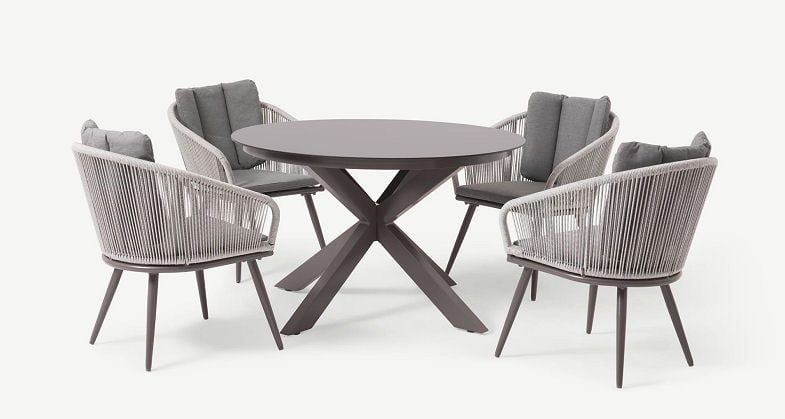 4 seater round outdoor dining set in grey and white