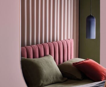 Deco Pink Velvet Bed and Eden oval brass mirror by Habitat