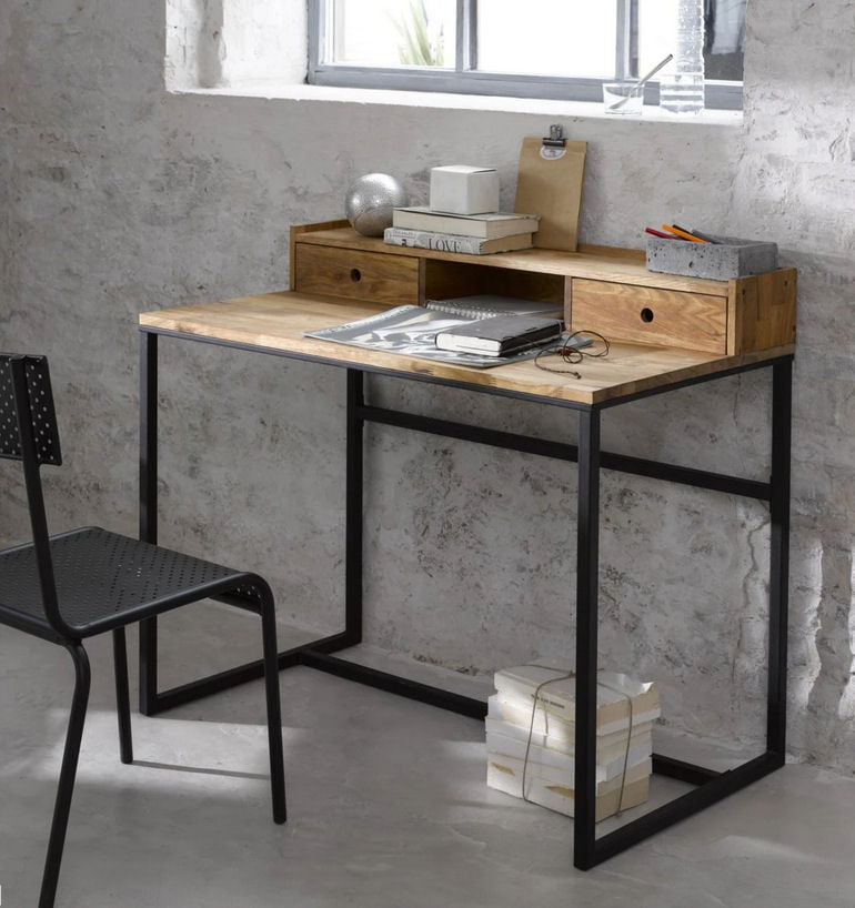 Hiba oak and metal framed industrial style home desk for small spaces