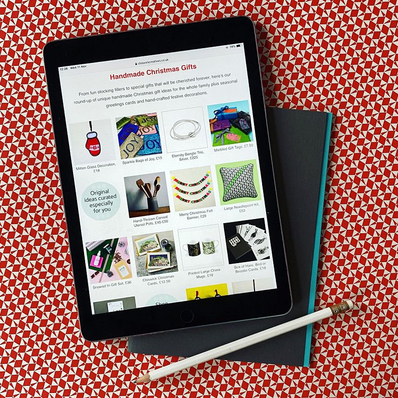 ipad showing Christmas Gift Guide 2020 by Chiswick Creatives - original handcrafted Christmas gift ideas
