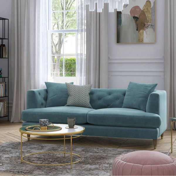 John Lewis Chester 3 Seater Velvet Sofa in Teal Blue