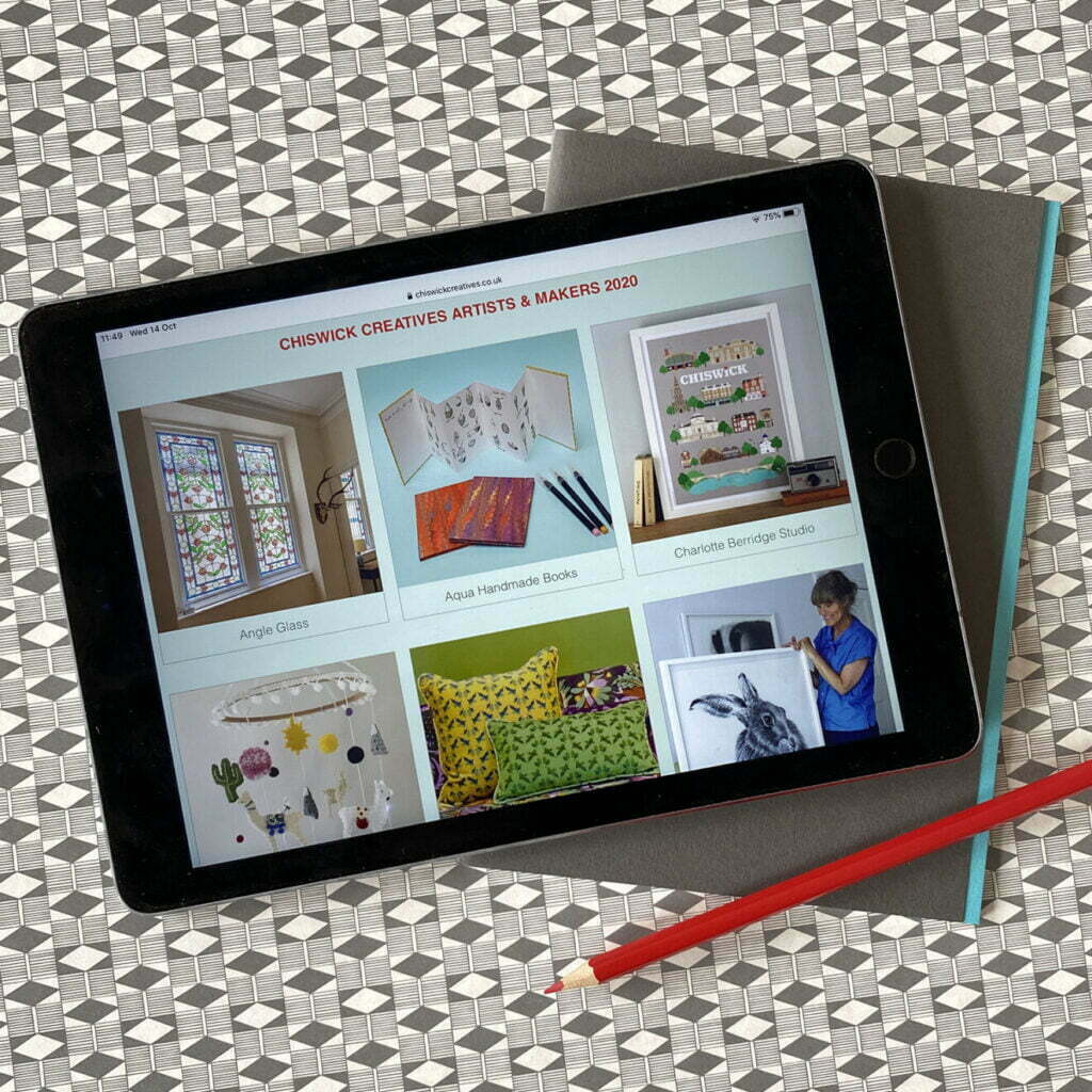 ipad showing the Chiswick Creatives online Makers' Marketplace - original and unique handmade gifts