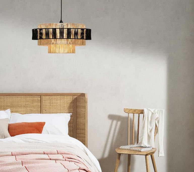 contemporary woven rattan lamp shade with black contrast
