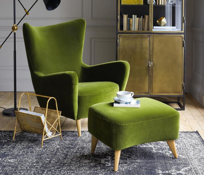 green velvet contemporary wingback armchair
