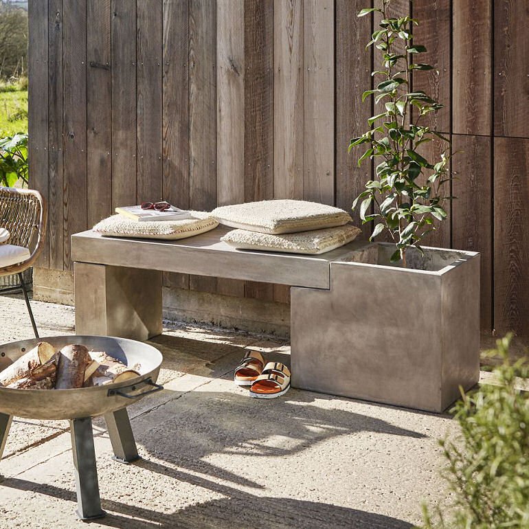 Graham & Green Concrete Bench Planter contemporary garden bench with firepit