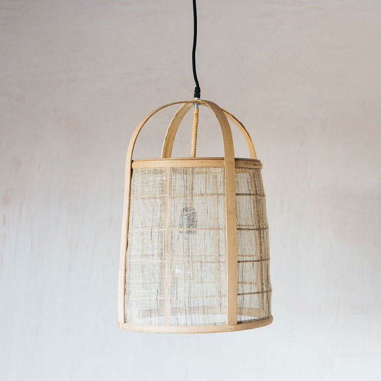 Bamboo and linen ceiling pendant light