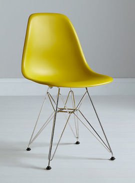 Yellow DSR Side chair designed by Charles and Ray Eames