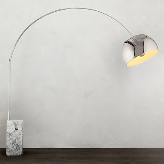 Flos Arco Floor Lamp with Carrara marble base and chrome lamp