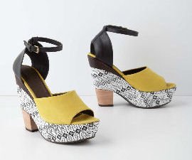 Abbie Boho Heels Yellow and black leather sandals with black and white wedge sole