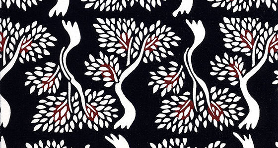 Stylised white trees on black ground