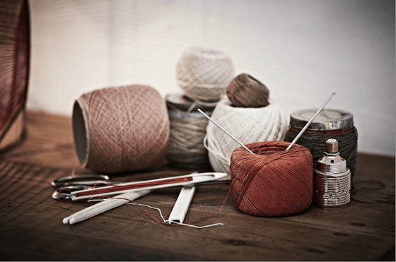 Tools of the trade Linen and cotton yarn and needles