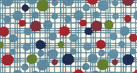 coloured dots on blue grid 