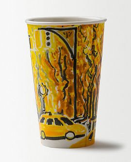 Porcelain latte cup with New York street scene and yellow taxi