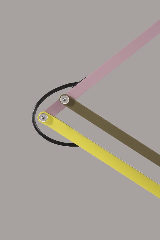 jointed section of Type75 Anglepoise lamp by Paul Smith in pink, brown and yellow