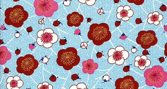 Pink and white graphic flowers on blue