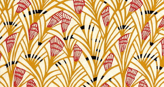Gold and red stylised bamboo design