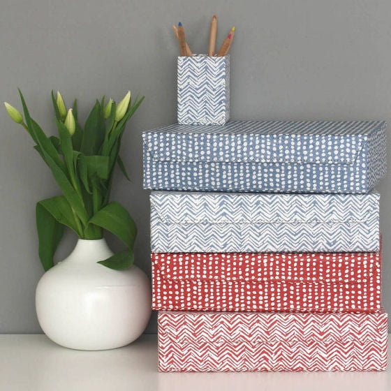 A4 decorative home storage boxes in blue and red graphic patterns