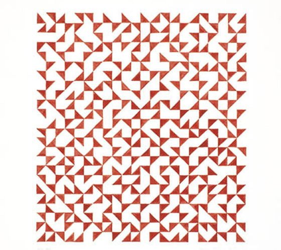 Anni Albers screenprint - Triangulated Intaglio IV Anni Albers - Triangulated Intaglio IV: red and white geometric shapes screenprint