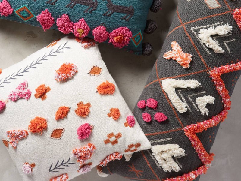 Anthropologie home textiles - tufted, tasselled and textured