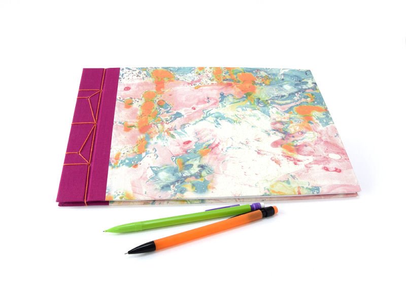 colourful handmade A4 hardback marbled journal