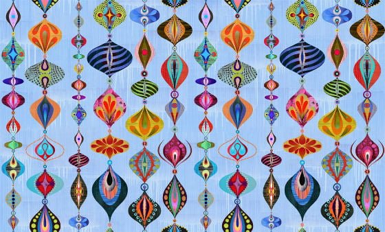 Bright blue and multicoloured baubles Rex Ray wallpaper Bucote from flavorpaper.com