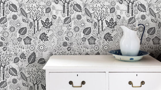 Contemporary wallpaper by Bold & Noble with grey Autumn scene on white
