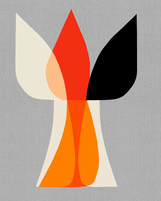 Blossom 4 Giclee print of astract flower motif in cream, orange and black