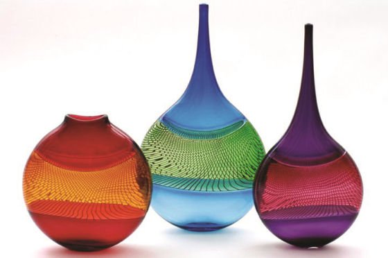 Bob Crooks colourful glass vases at Handmade at Kew 2016 craft show