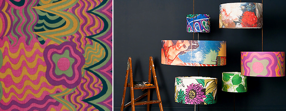 Colourful vintage fabric in pink, orange and yellow with other colourful lightshades