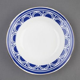 Palladian Soup Plate in blue and white bone china with gold rim