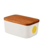 white butter dish with yello dot by Malene Helbak