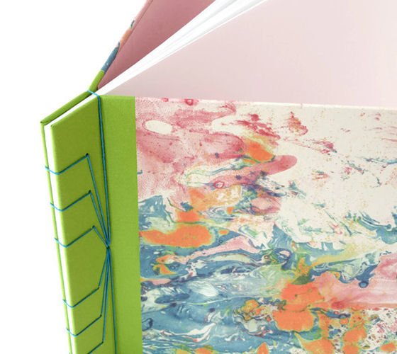 Japanese stab binding detail on contemporary handmade journal