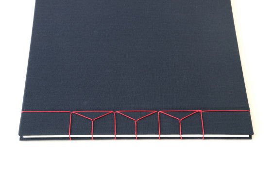 Dark blue A4 hardback handmade journal with red linen Japanese stab binding
