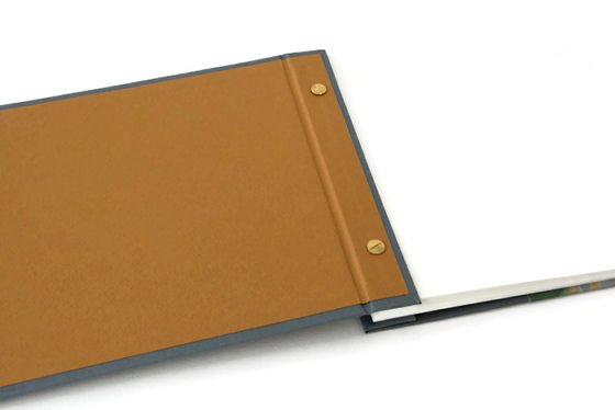 contemporary A4 handmade refillable album open to show post bound pages