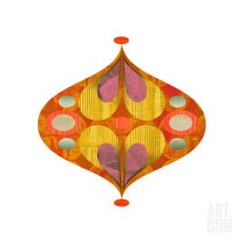 Droplet 01 Orange, yellow and multicoloured collage art print by Rex Ray
