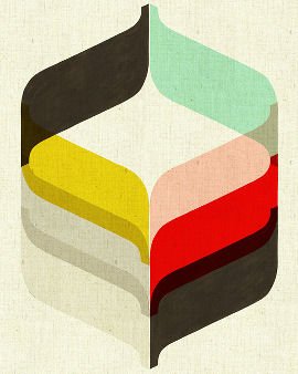 Flora Abstract contemporary art print with geometric shapes in black, red, yellow pink and green