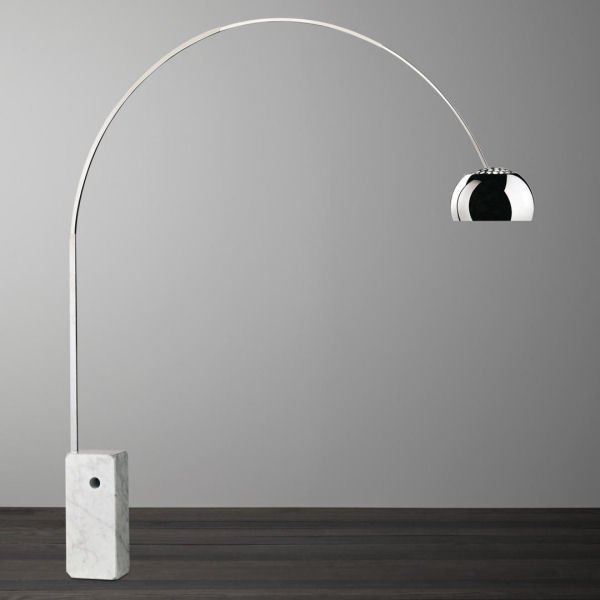 Flos Arco Floor Lamp with marble base and silver shade