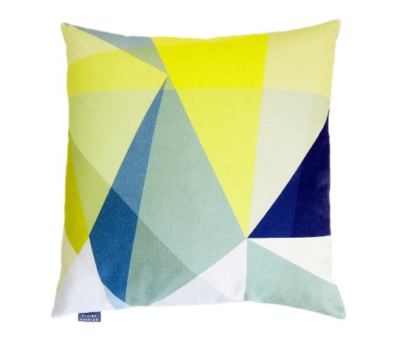 Yellow and blue contemporary patterend cotton cushion