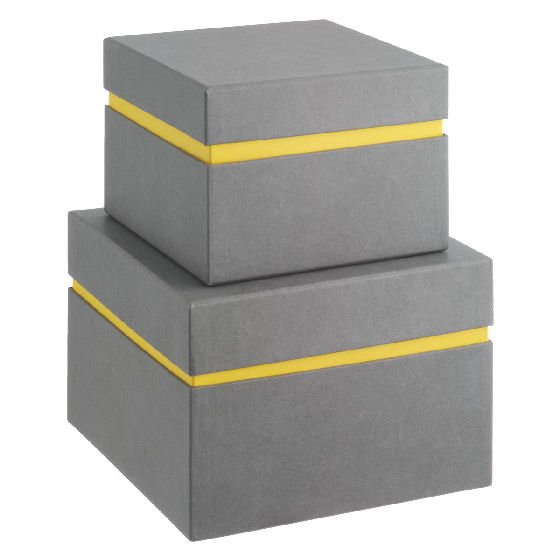 Set of 2 Habitat Garner Cardboard Storage Boxes in grey and yellow