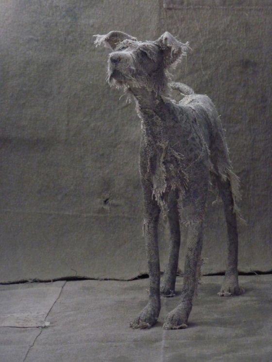 Textile art grey dog by Holy Smoke at Handmade at Kew 2016