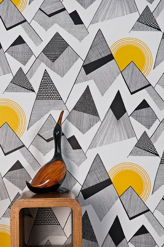 Mountains wallpaper MissPrint Mountains wallpaper in grey and black with yellow suns