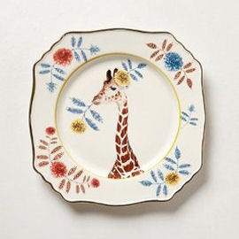 Square vintage china plate with giraffe and floral border by Anthropologie