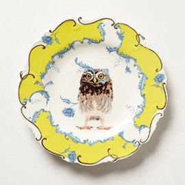 Anthropologie Nature Table Plate with Owl and yellow border