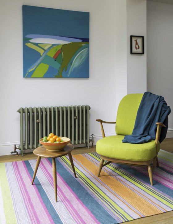 Handwoven indoor/outdoor rug made from recycled plastic bottles by Angie Parker Textiles Handwoven indoor/outdoor rug made from recycled plastic bottles by Angie Parker Textiles