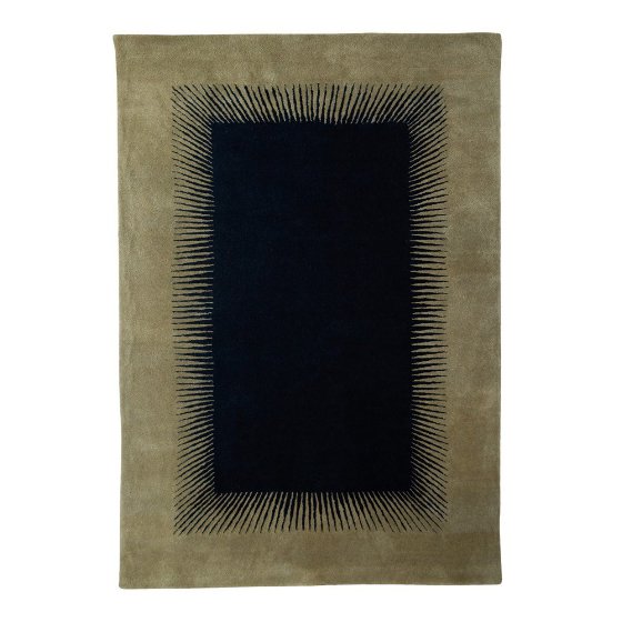 Niki Jones Optical Rug with central black motif blending into grey/brown border
