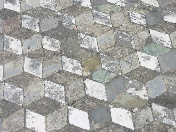 3D cube mosaic at Villa of the Faun, Pompeii Grey and white 3D cube mosaic at the Villa of the Faun Pompeii